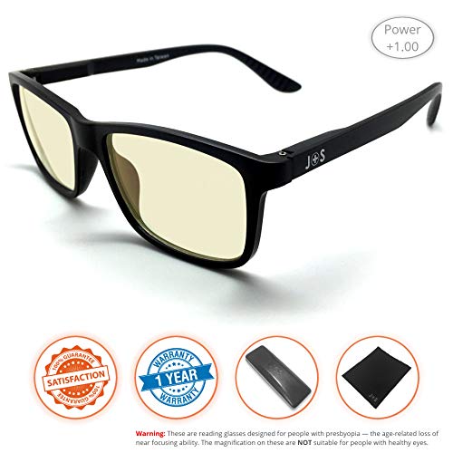 J+S Vision Reading Blue Light Glasses - Filters 90% High-energy blue light, 100% UV protection - Mohio (Classic Rectangle) Black Frame/Low Color Distortion Lens +2.50 Diopter