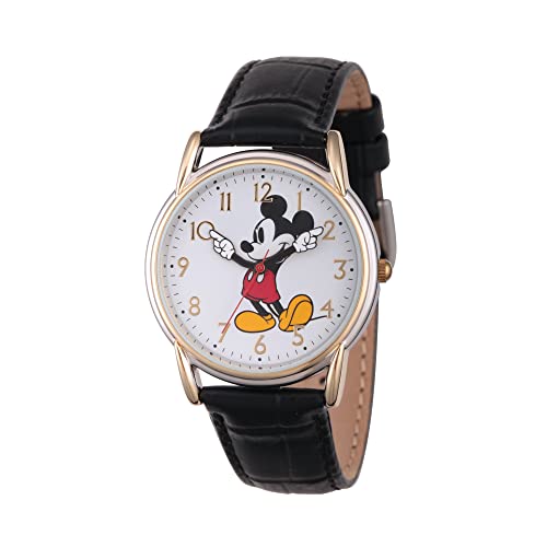 Disney Mickey Mouse Adult Classic Cardiff Articulating Hands Analog Quartz Leather Strap Watch