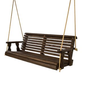 amish casual heavy duty 800 lb roll back treated porch swing with hanging ropes (5 foot, dark walnut stain)