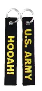 u.s. army hooah! black embroidered key chain