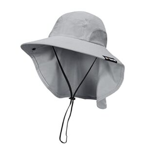wide brim sun hat with neck flap, upf 50+ hiking safari fishing caps for men and women gray