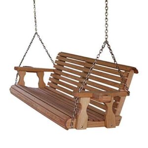 amish casual heavy duty 800 lb roll back 5ft. treated porch swing with cupholders - cedar stain
