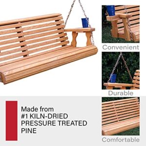 Amish Casual Heavy Duty 800 Lb Roll Back 5ft. Treated Porch Swing with Cupholders - Cedar Stain