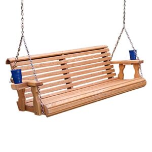 Amish Casual Heavy Duty 800 Lb Roll Back 5ft. Treated Porch Swing with Cupholders - Cedar Stain