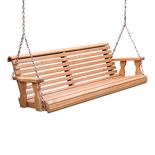 Amish Casual Heavy Duty 800 Lb Roll Back Treated Porch Swing with Hanging Chains (5 Foot, Cedar Stain)