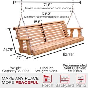 Amish Casual Heavy Duty 800 Lb Roll Back Treated Porch Swing with Hanging Chains (5 Foot, Cedar Stain)