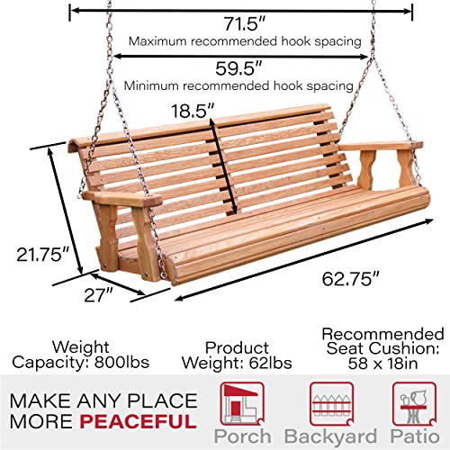 Amish Casual Heavy Duty 800 Lb Roll Back Treated Porch Swing with Hanging Chains (5 Foot, Cedar Stain)