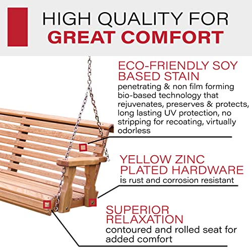 Amish Casual Heavy Duty 800 Lb Roll Back Treated Porch Swing with Hanging Chains (5 Foot, Cedar Stain)