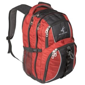 exos backpack, (laptop, travel, academics or business) urban commuter (red with black trim)