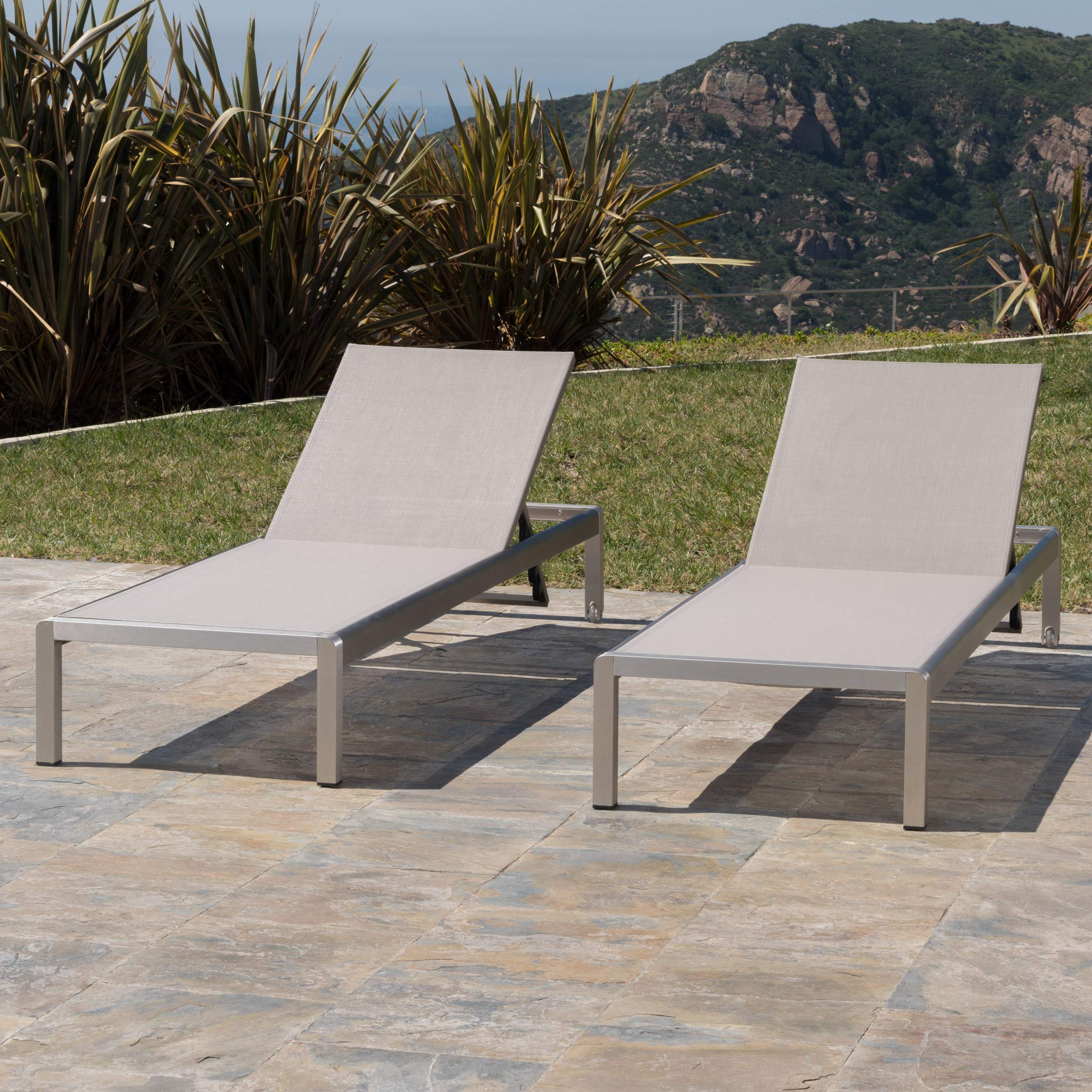 Christopher Knight Home Outdoor Aluminum Chaise Lounge, Set of 2, Grey