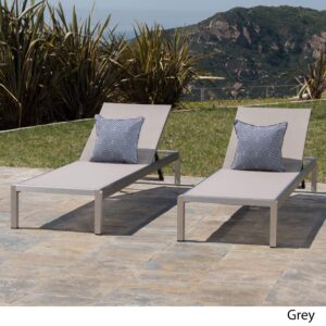 Christopher Knight Home Outdoor Aluminum Chaise Lounge, Set of 2, Grey