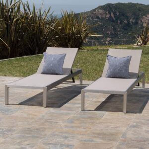 Christopher Knight Home Outdoor Aluminum Chaise Lounge, Set of 2, Grey