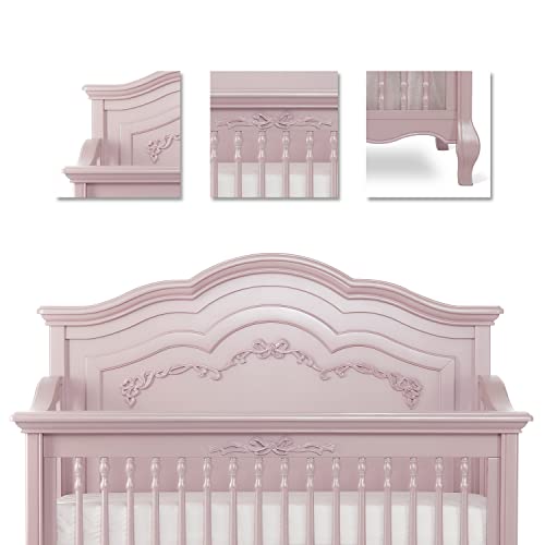 Evolur Aurora 5-In-1 Convertible Crib In Dusty Rose, Greenguard Gold Certified, Features 3 Mattress Height Settings, Sturdy And Spacious Baby Crib, Wooden Furniture