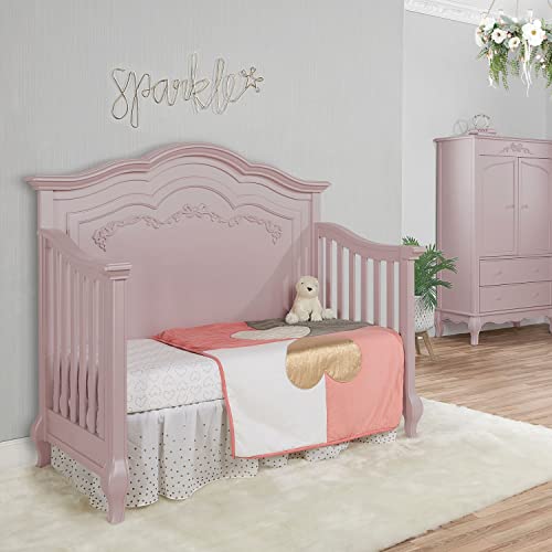 Evolur Aurora 5-In-1 Convertible Crib In Dusty Rose, Greenguard Gold Certified, Features 3 Mattress Height Settings, Sturdy And Spacious Baby Crib, Wooden Furniture