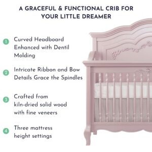 Evolur Aurora 5-In-1 Convertible Crib In Dusty Rose, Greenguard Gold Certified, Features 3 Mattress Height Settings, Sturdy And Spacious Baby Crib, Wooden Furniture