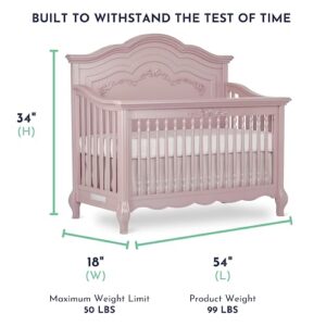 Evolur Aurora 5-In-1 Convertible Crib In Dusty Rose, Greenguard Gold Certified, Features 3 Mattress Height Settings, Sturdy And Spacious Baby Crib, Wooden Furniture