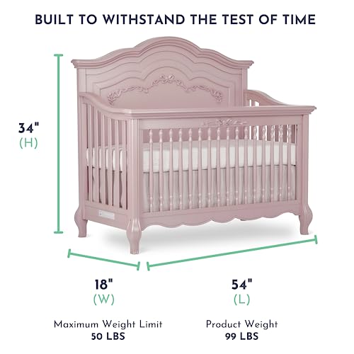 Evolur Aurora 5-In-1 Convertible Crib In Dusty Rose, Greenguard Gold Certified, Features 3 Mattress Height Settings, Sturdy And Spacious Baby Crib, Wooden Furniture