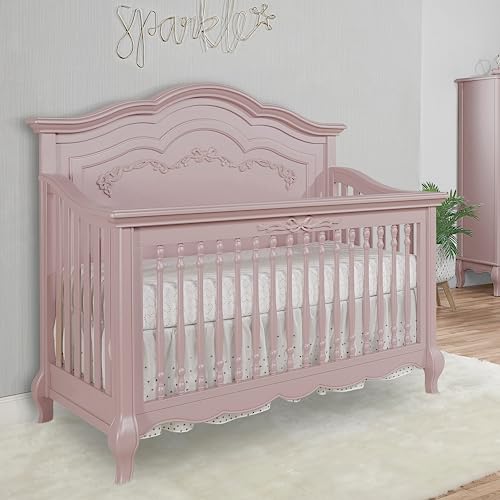 Evolur Aurora 5-In-1 Convertible Crib In Dusty Rose, Greenguard Gold Certified, Features 3 Mattress Height Settings, Sturdy And Spacious Baby Crib, Wooden Furniture