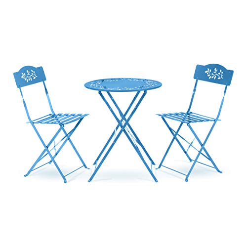 Alpine Corporation Bistro Set, Table: 24" L x 24" W x 28" H Chair: 17" L 18" W x 33" H, Blue