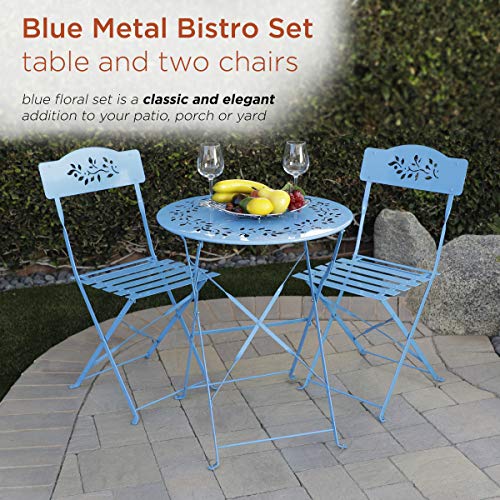 Alpine Corporation Bistro Set, Table: 24" L x 24" W x 28" H Chair: 17" L 18" W x 33" H, Blue