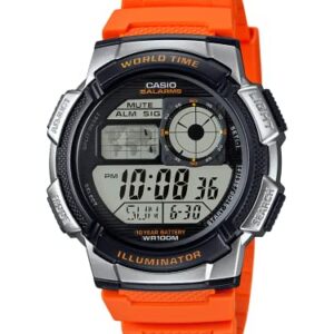 Casio Men's '10-Year Battery' Quartz Resin Casual Watch, Color:Orange (Model: AE-1000W-4BVCF)