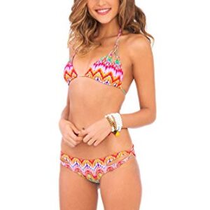 Luli Fama Women's Sun Kissed Laughter Reversible Zig-Zag Open-Side Bikini Bottom, Multi, Small