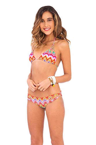 Luli Fama Women's Sun Kissed Laughter Reversible Zig-Zag Open-Side Bikini Bottom, Multi, Small