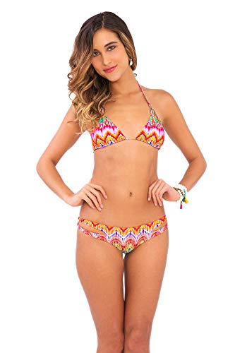 Luli Fama Women's Sun Kissed Laughter Reversible Zig-Zag Open-Side Bikini Bottom, Multi, Small