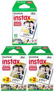 fujifilm instax mini instant film 5 pack 50 sheets (white) for fujifilm mini 8 and mini 9 cameras
