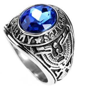 hijones men's stainless steel united states army ring with red stone, blue size 10