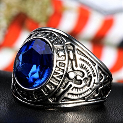 HIJONES Men's Stainless Steel United States Army Ring with Red Stone, Blue Size 10