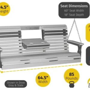 LuxCraft Rollback 5ft Recycled Plastic Plain Porch Swing with Flip Down Center Console