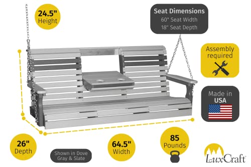 LuxCraft Rollback 5ft Recycled Plastic Plain Porch Swing with Flip Down Center Console