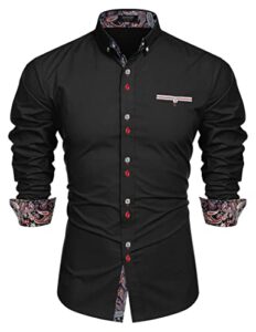 coofandy mens fashion slim fit dress shirt casual shirt,01-black,medium