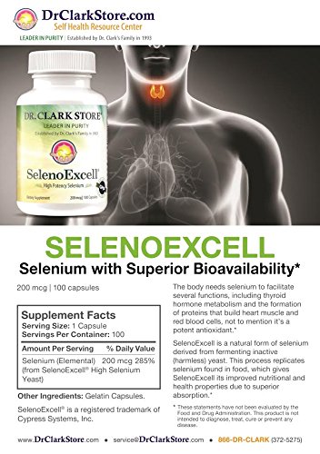 Dr. Clark SelenoExcell Selenium Supplement, 200mcg, 100 Gelatin Capsules