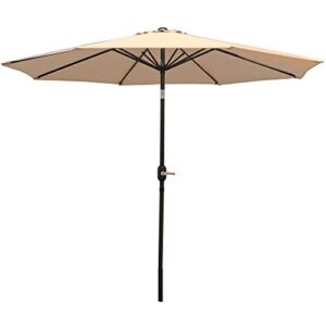 Sunnydaze 9-Foot Patio Umbrella - Push-Button Tilt and Crank Handle - Aluminum Pole and Polyester Shade Canopy - Beige