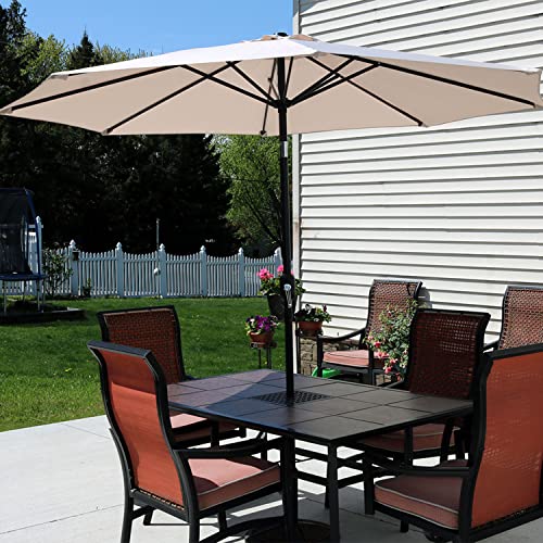 Sunnydaze 9-Foot Patio Umbrella - Push-Button Tilt and Crank Handle - Aluminum Pole and Polyester Shade Canopy - Beige