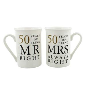 happy homewares ivory 50th anniversary mr right & mrs always right mug gift set