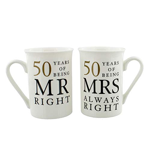 Happy Homewares Ivory 50th Anniversary Mr Right & Mrs Always Right Mug Gift Set