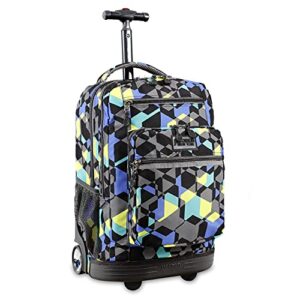 j world new york sundance rolling backpack girl boy roller bookbag, cubes, 20 inch