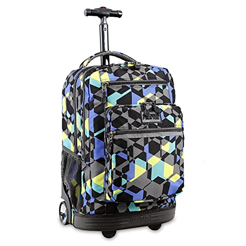 J World New York Sundance Rolling Backpack Girl Boy Roller Bookbag, Cubes, 20 Inch