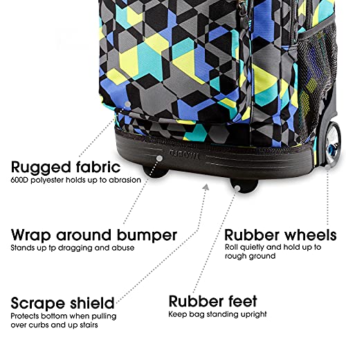 J World New York Sundance Rolling Backpack Girl Boy Roller Bookbag, Cubes, 20 Inch
