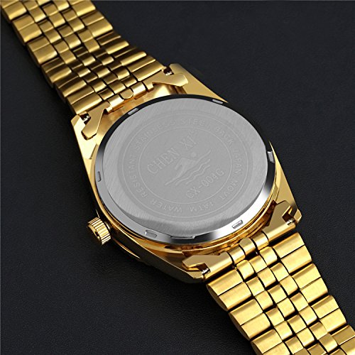 MASTOP Classic Design Golden Watch Stainless Steel Band Male Diamonds Quartz Wrist Watches for Man Gold
