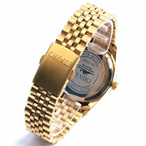 MASTOP Classic Design Golden Watch Stainless Steel Band Male Diamonds Quartz Wrist Watches for Man Gold