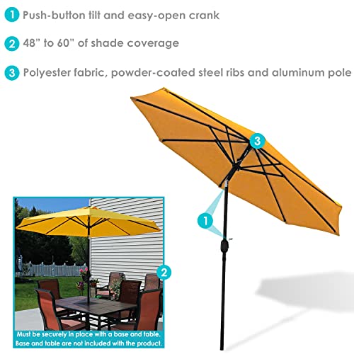 Sunnydaze 9-Foot Patio Umbrella - Push-Button Tilt and Crank Handle - Aluminum Pole and Polyester Shade Canopy - Gold