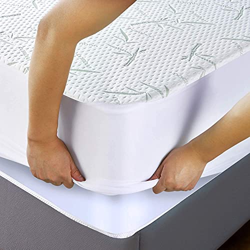 Utopia Bedding Premium Bamboo Waterproof Mattress Protector Twin 340 GSM, Fits 15 Inches Deep, Mattress Cover, Breathable, Fitted Style with Stretchable Pockets White