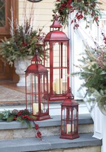 set of 3 extra tall red candle lanterns - 19.75, 28 and 37 inch