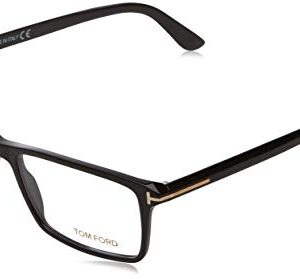 TOM FORD Men's TF 5408 001 Black Clear Rectangular Eyeglasses 56mm, Shiny Black, Shiny Rose Gold "T" Logo, 56/16/145