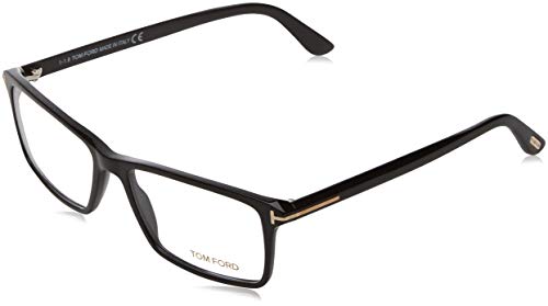 TOM FORD Men's TF 5408 001 Black Clear Rectangular Eyeglasses 56mm, Shiny Black, Shiny Rose Gold "T" Logo, 56/16/145