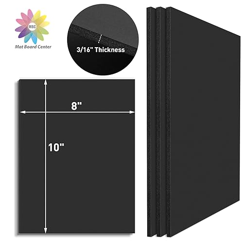 Mat Board Center, Pack of 25 Foam Boards (Black Color, 8x10 3/16")